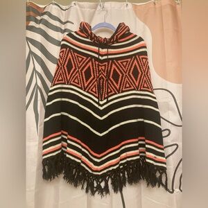 Volcom Hooded Knit Poncho with Fringe
